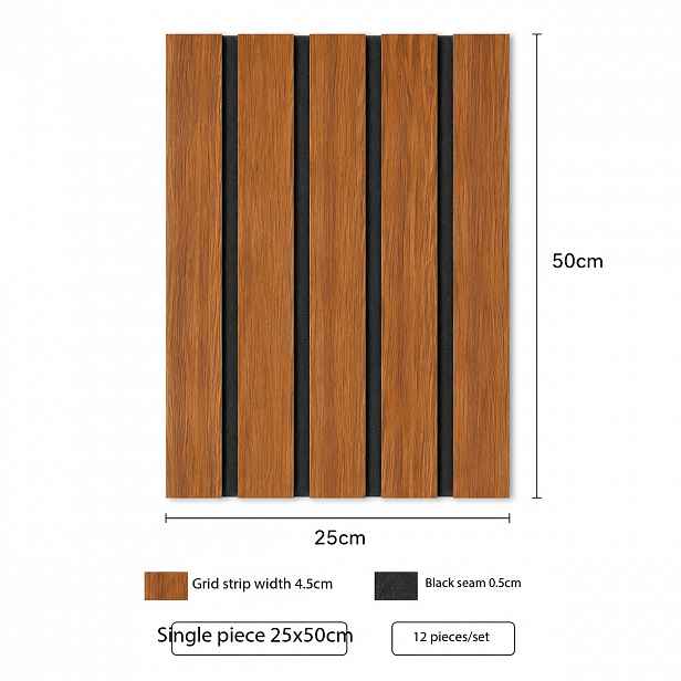 TEMU 12 ks zesílených PVC 3D dřevěných samolepicích stěnových panelů - každý kus o rozměrech 19,7 palců × 9,85 palců, voděodolné, snadno čistitelné a