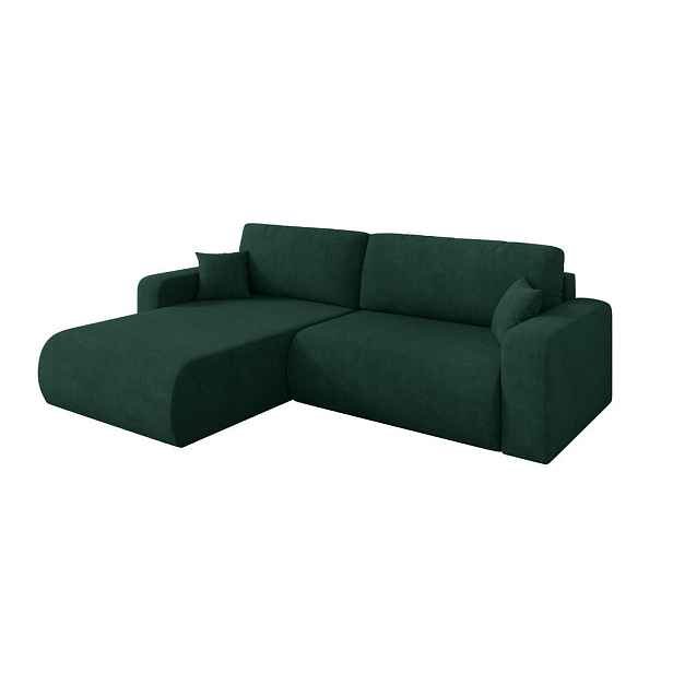 ALTDECOR ROHOVÁ SEDAČKA s funkcí spaní, otoman vlevo BERY-L 276x193x88 zelená velur