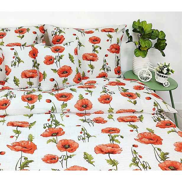Krepové povlečení Premium velké červené máky na bílém 22467-1 160x200
