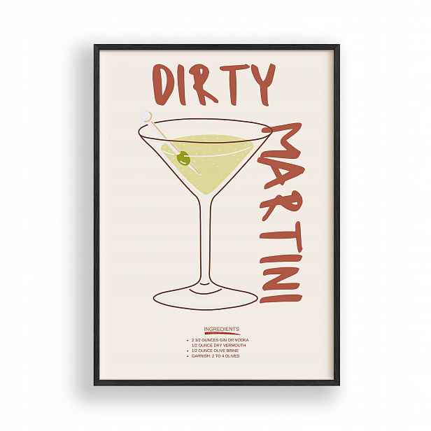 Obraz Koktejl Dirty Martini Plakát Rámeček Dřevěný Černý 30x42 cm