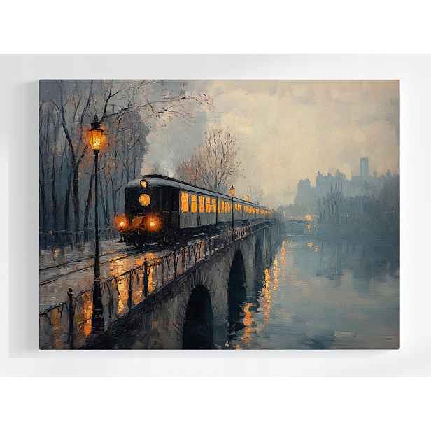 Obraz Na Plátně Canvas Město Most Řeka Železnice Vlak Déšť Mlha 80x60