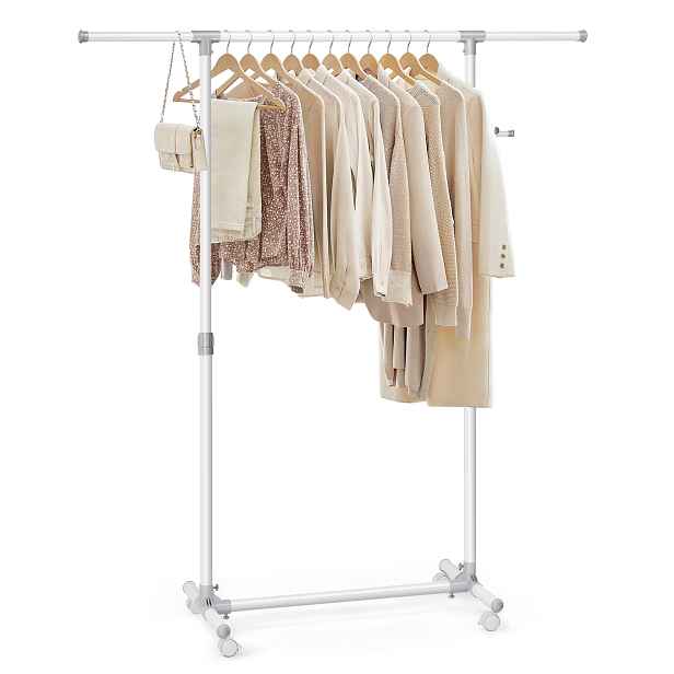 Songmics Nastavitelný ocelový stojan na kolečkách 87-150 x 44 x 97-165 cm, bílý