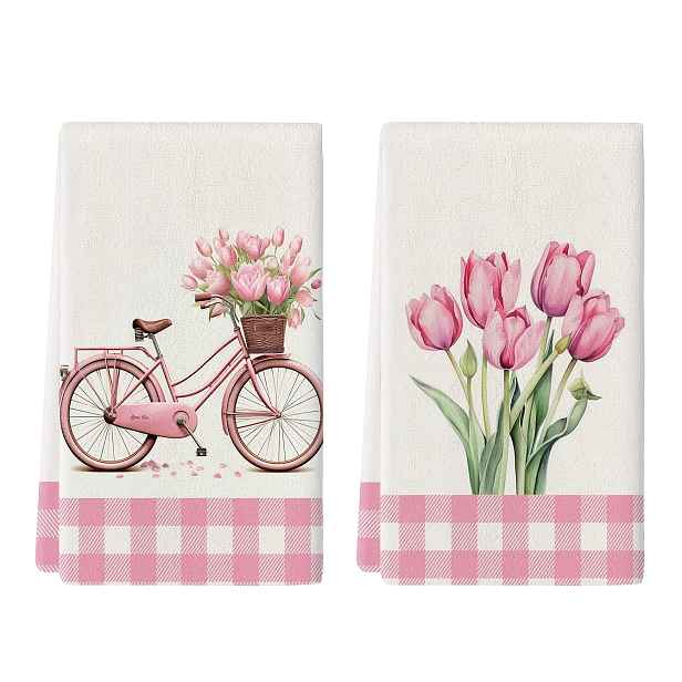 TEMU Čisticí utěrka 2ks Kuchyňské utěrky, Růžový tulipánový , Kuchyňské utěrky, Dekorace ve stylu , Super měkký a vysoce savý mop, Utěrky na vaření a