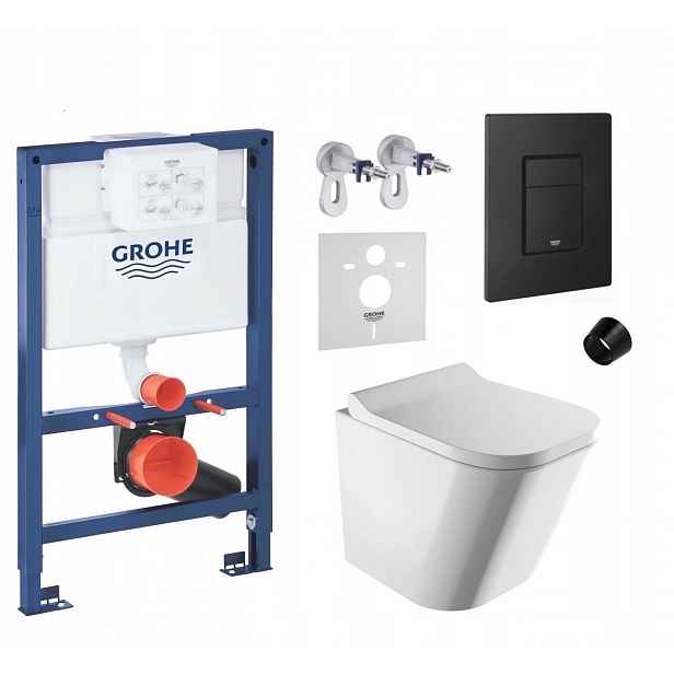 7v1 Podomítkový Wc set, rám Grohe 82 cm, Wc mísa Rim Omnires s tlačítkem