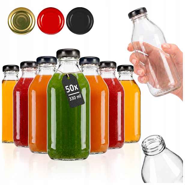 50 x Lahve na kompotové šťávy Kubuś 330 ml na zavařeniny domácích sirupů