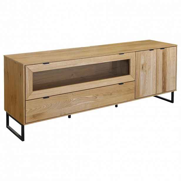 Carryhome KOMODA POD TELEVIZI, dub, černá, barvy dubu, 182/66,4/45 cm