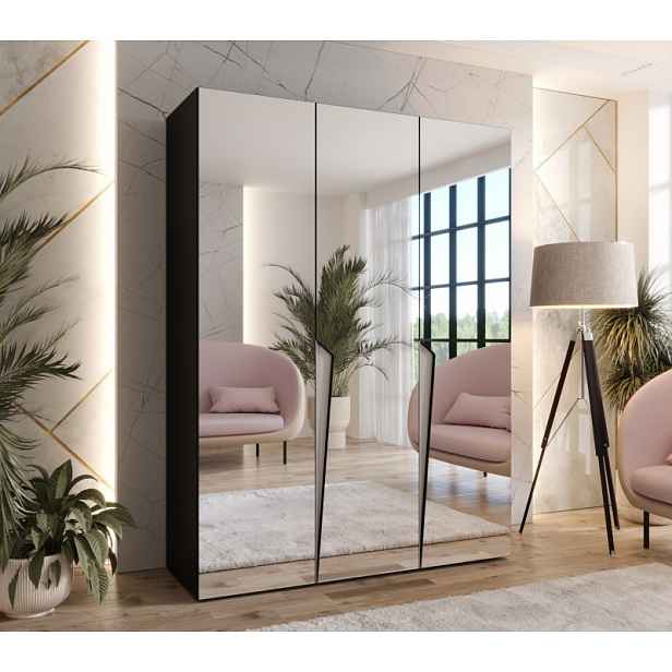 Elegantní zrcadlová skříň 150 cm SORAYA 3 - černá / kašmírové úchyty