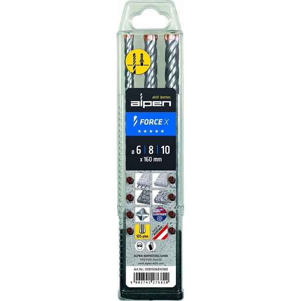 sada 3 ks vrtáků do betonu Sds+ Force X Alpen 0081506810100