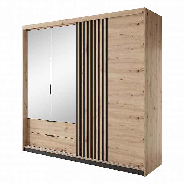 Šatní skříň se zrcadlem 220 cm REFORM - dub artisan / antracitová