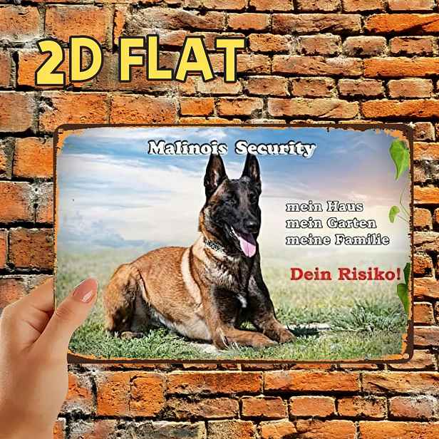 TEMU 2D plochá, 1 ks, retro bezpečnostní cedule Malinois, kovová železná cedule, předvrtané otvory, vhodná pro vnitřní, zahradní, venkovní, domácí,