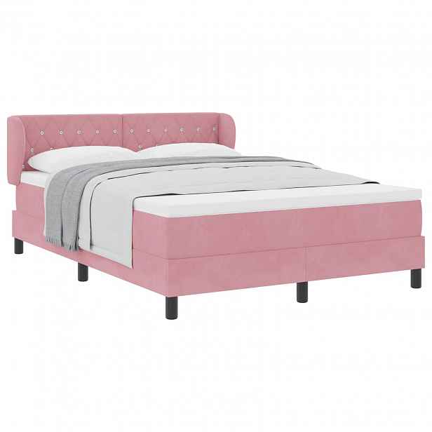 vidaXL Postel s boxspringem s čelo Růžová 140 x 190 cm samet