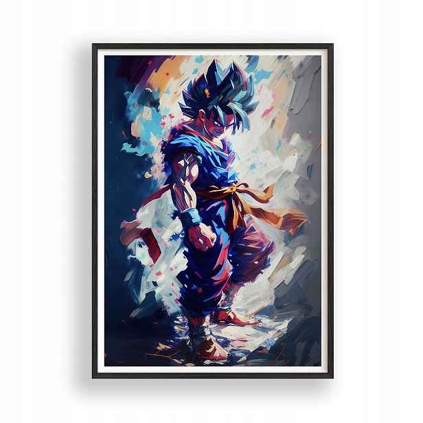 Obraz Dragon Ball Goku Umělecký Plakát Rámeček Dřevěný Černý 30x42 cm