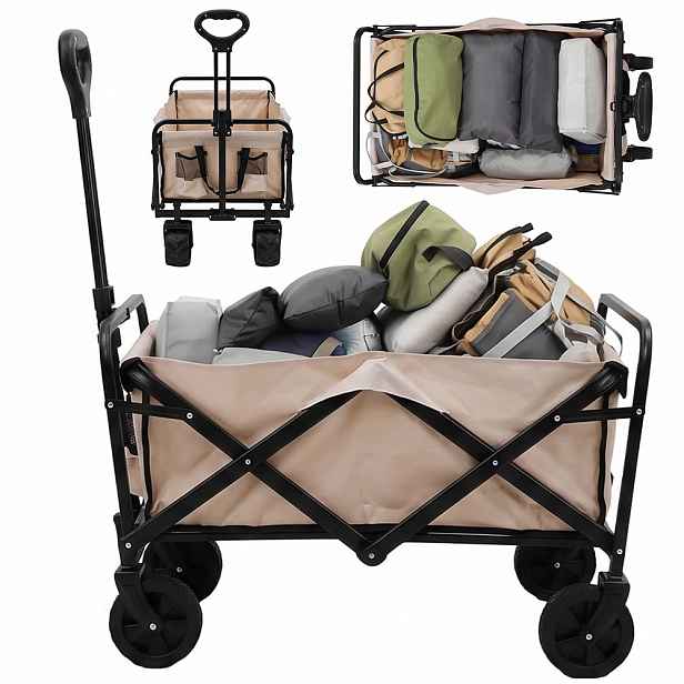 Skládací přepravní vozík 75L Khaki na pláž, do zahrady a na nákupy