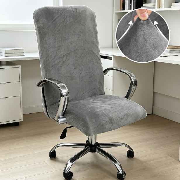 TEMU Stahovací potah na kancelářskou židli Plush Velvet Stretch s potahy na opěrky, jednobarevný elastický potah na počítačovou židli, odnímatelný
