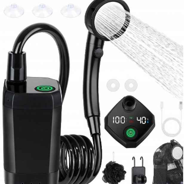 Turistická Sprcha Elektrická S Pumpou 6000 mAh Hadice 2 m Displej