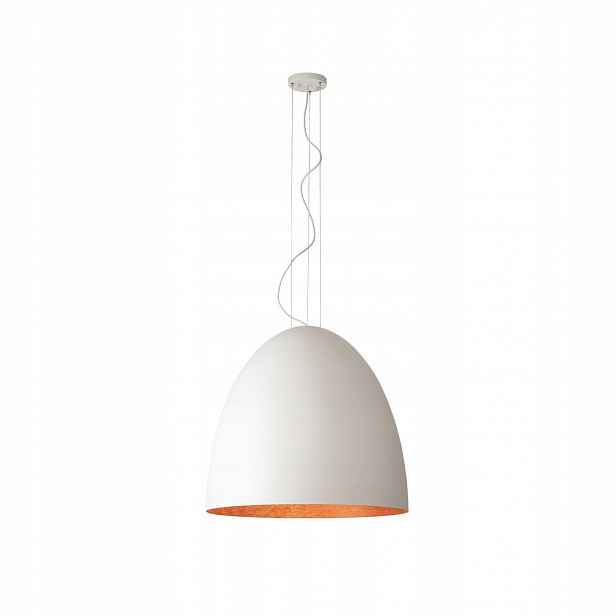 Závěsná lampa Egg bílá s měděným akcentem nad jídelní stůl Nowodvorski
