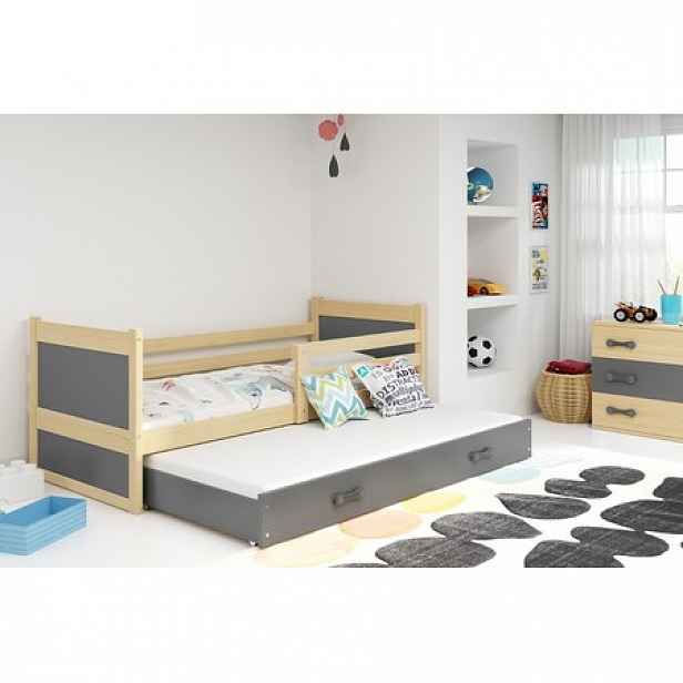 Dětská postel s výsuvnou postelí RICO 190x80 cm Borovice Šedá