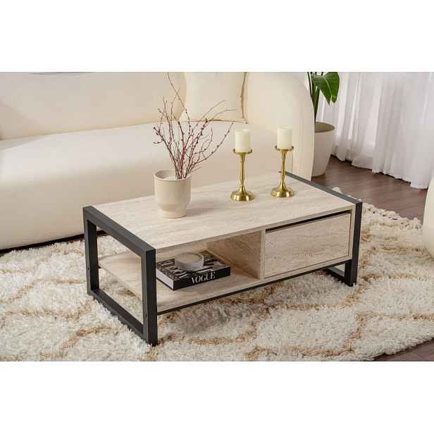 Konferenční stolek Haldizen - Black, Travertine