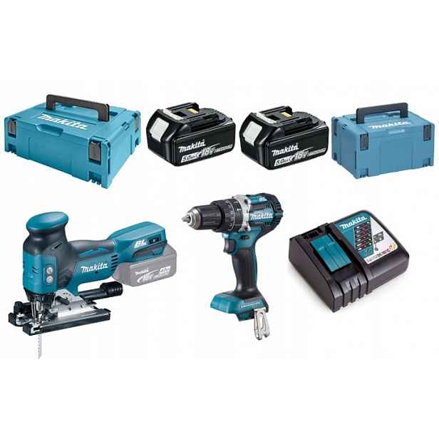 Makita DLX2355TJ Combo Set Přímočará Pila DJV181 Šroubovák DHP484 2x5Ah