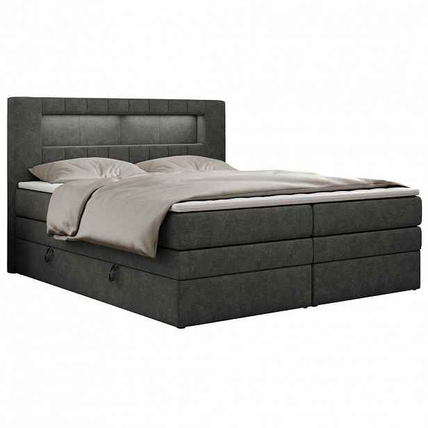 MKS POSTEL BOXSPRING GOLD 5 KING 200/200 - Šedá Strukturovaná látka - H3