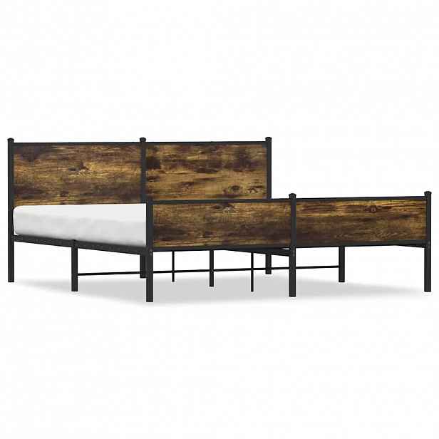 vidaXL Kovový rám postele bez matrace kouřový dub 180 x 200 cm