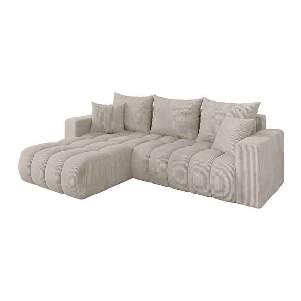 ALTDECOR ROHOVÁ SEDAČKA s funkcí spaní, otoman vlevo MILA-L-v1 277x195x86 krémová manšestr