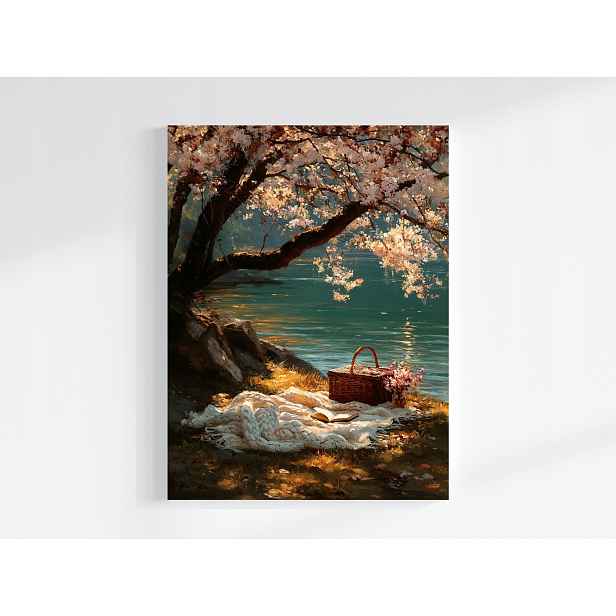 Obraz Na Plátně Canvas Řeka Jezero Strom Květiny Deka Kniha Léto 60x80