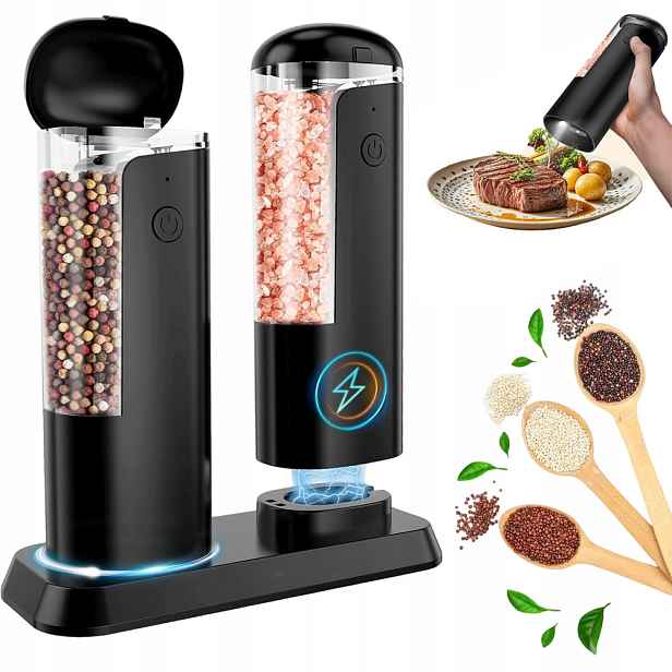 Elektrický Mlýnek Na Pepř A Sůl, Sada 2 Ks, Nabíjecí Usb Podstavec