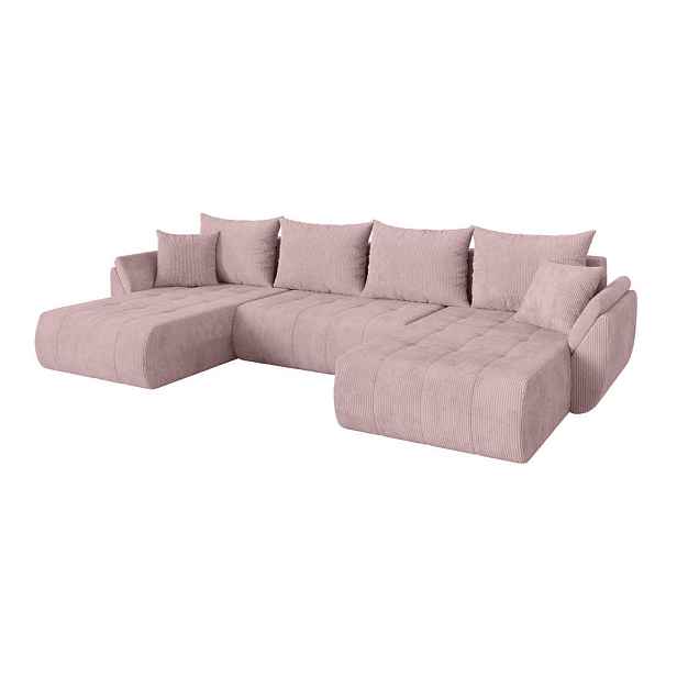 ALTDECOR SEDACÍ SOUPRAVA DO U s funkcí spaní a úložným prostorem TOKO-U 378x194x86 růžová manšestr