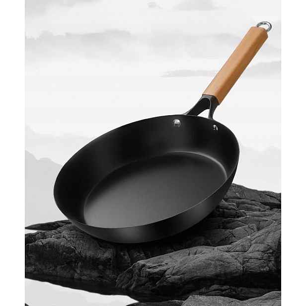 Wok pánev 26 cm Hluboká rukojeť Dřevěná indukce