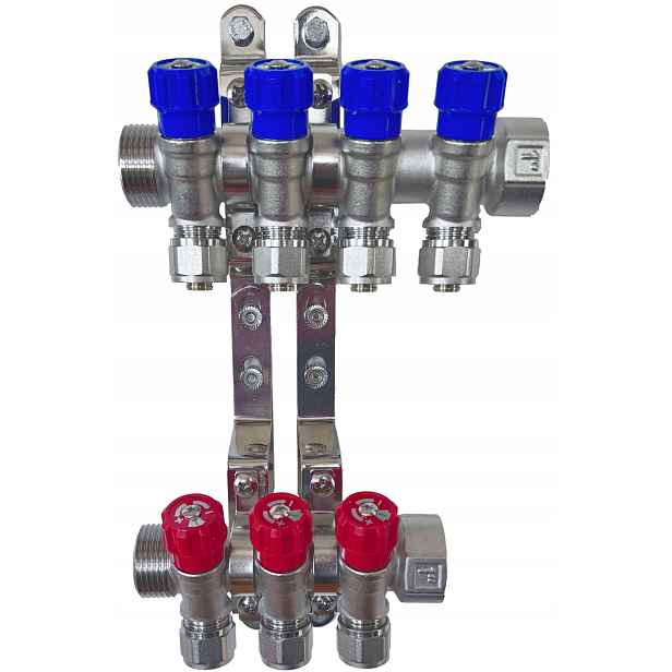 X-home Rozdělovač Pex 1“ x 16 mm 4 Obvody Studené Vody 3 Obvody Teplé