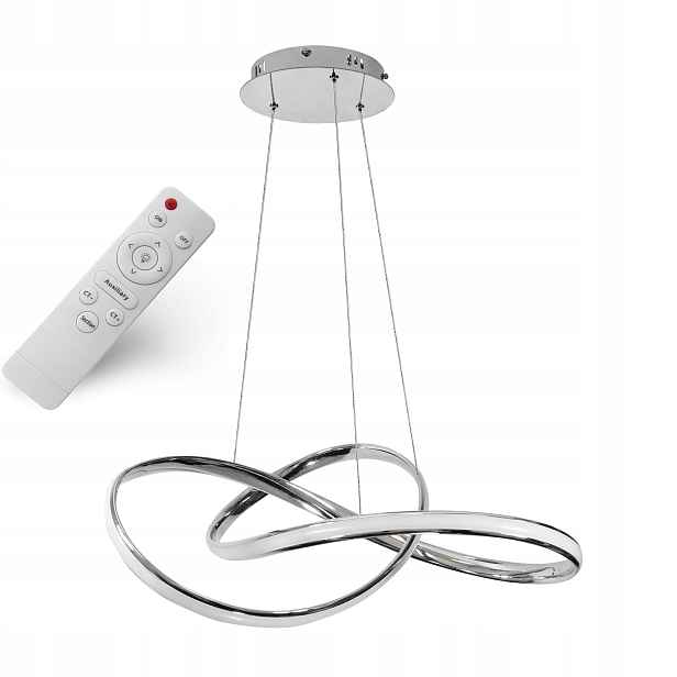 Závěsná Stropní Lampa Stříbrný Lustr 55 CM Dálkový Ovladač 3 Barvy Led Loft