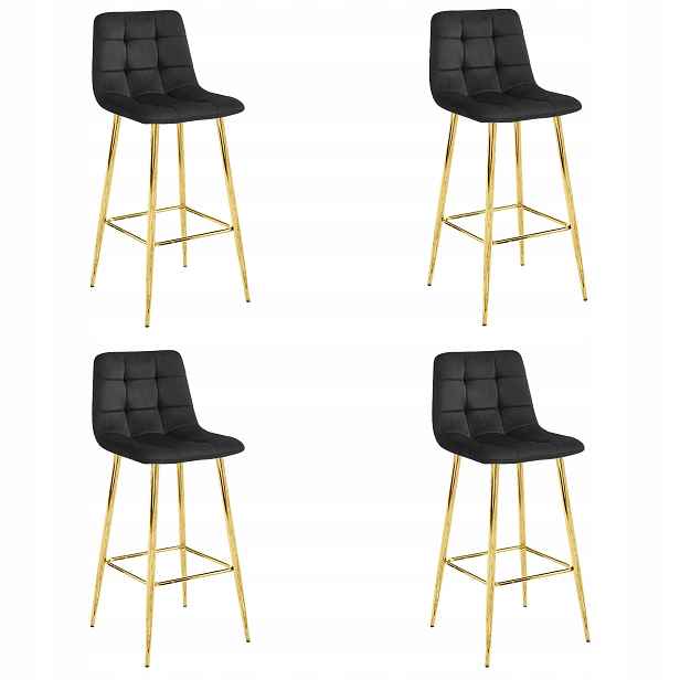 4X Barová Židle Kuchyňská Barová Židle 102 CM Samet Černá Sametová Do Kuchyně