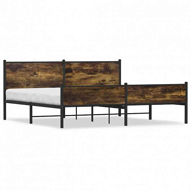 vidaXL Kovový rám postele bez matrace kouřový dub 193 x 203 cm