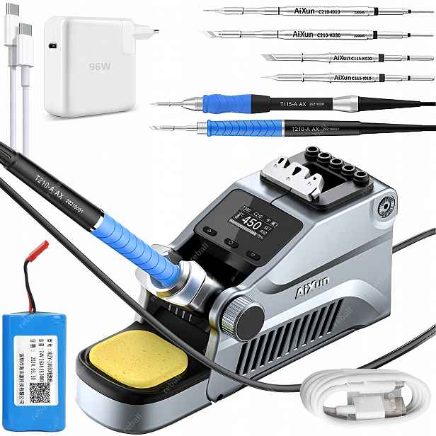 Páječka Akumulátorová Pájecí Stanice Aixun T380 80W Dvě Baňky, 4 Hroty