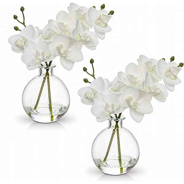 Umělý květ orchideje ve váze, malá umělá rostlina orchideje 2 kusy