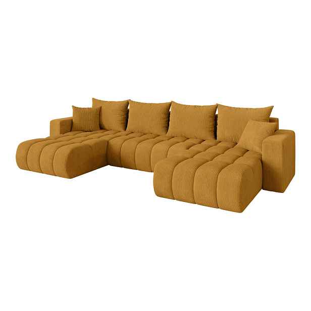 ALTDECOR SEDACÍ SOUPRAVA DO U s funkcí spaní a úložným prostorem MILA-U-v1 378x194x86 hořčicově žlutá manšestr