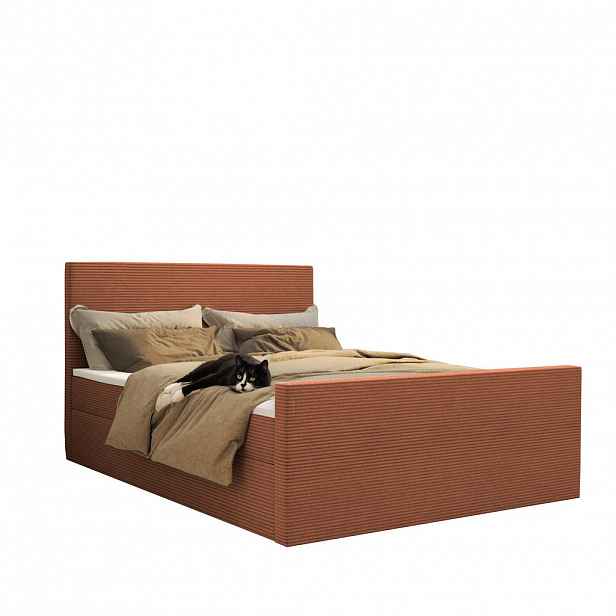 Kaiser Möbel KONTINENTÁLNÍ POSTEL s úložným prostorem a topperem VIESTA tkanina Poso Cihlová 160x200 cm H2-Pocket