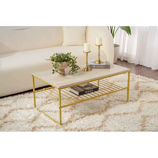 Konferenční stolek Asude - Gold, Travertine