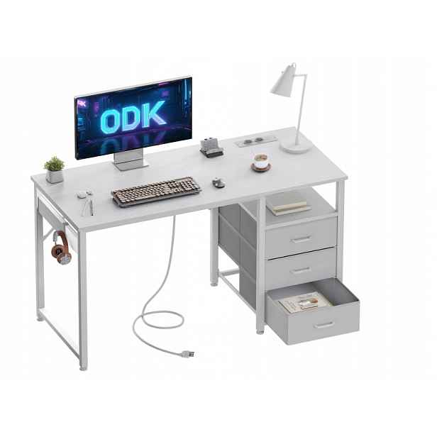 Počítačový stůl 3 zásuvky 120x48x75 cm 2 Usb porty 2 zásuvky bílé