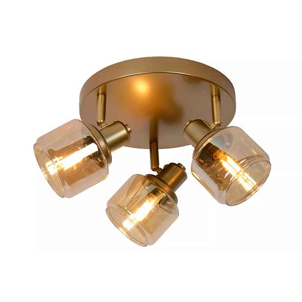 Stropní svítidlo trojitá zlatá reflektory skleněná stínítka kulatá 38 Cm Lucide