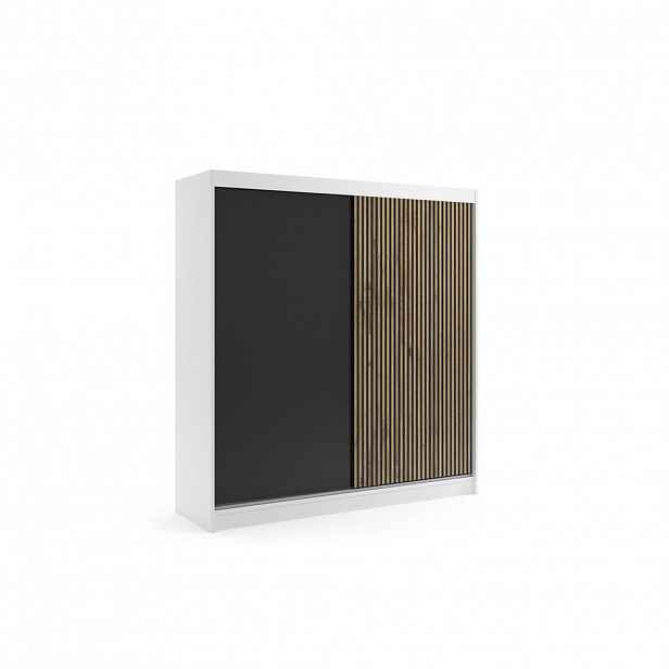 ALTDECOR ŠATNÍ SKŘÍŇ VILAN s lamelami/LED – 200 cm – bílá | dub wotan