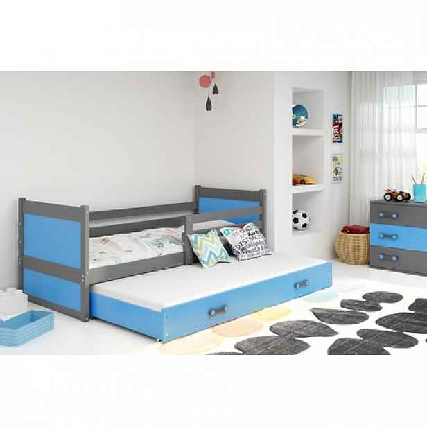 Dětská postel s výsuvnou postelí RICO 190x80 cm Šedá Modrá