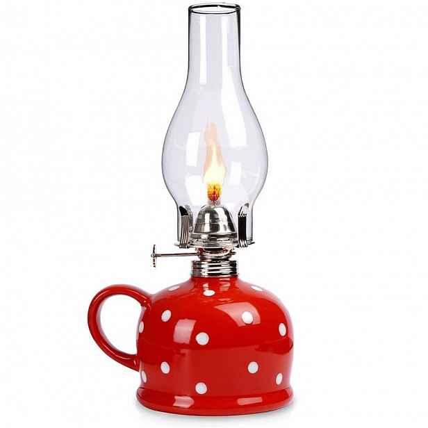 Keramická petrolejová lampa Tecka 530 ml 28,5 cm, skleněné stínítko, červená barva