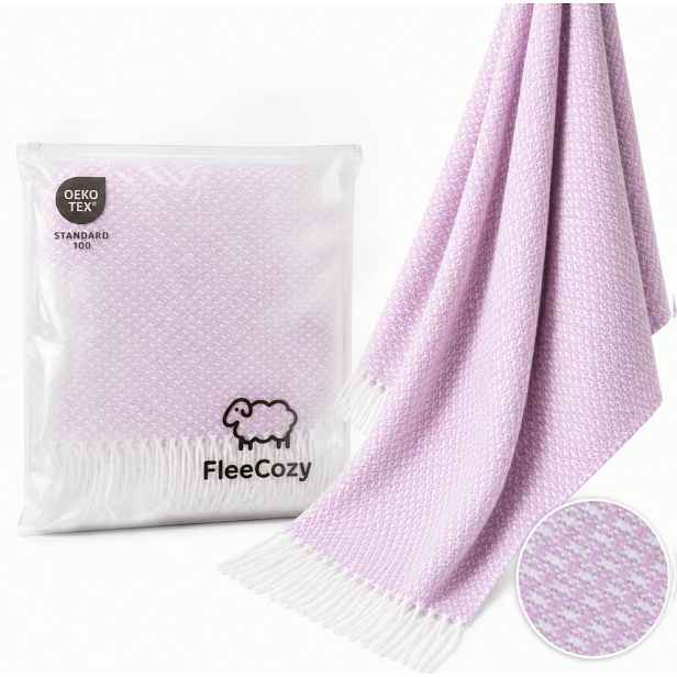 Lila-bílá bavlněná deka 140x200 jemná vazba 350 g pléd na léto třásně