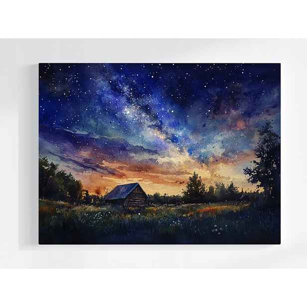 Plakát Pohled Na Krajinu Krajina Vesnice Nebe Hvězdy 100x75