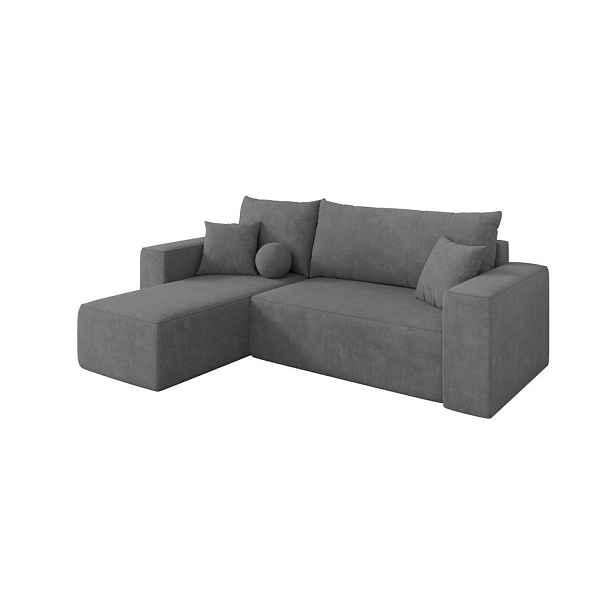 ALTDECOR ROHOVÁ SEDAČKA s funkcí spaní, otoman vlevo SENO-L 249x139x85 šedá velur