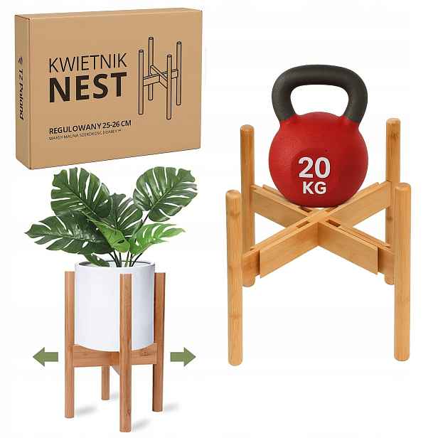 Držák Na Květináč stojací, nastavitelný 25–36 cm, dřevěný držák na květiny a rostliny Nest