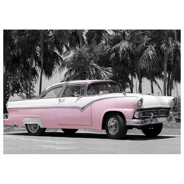 Fototapeta Růžové Retro Auto Palmy Černobílé vinylová 368x254 lepidlo