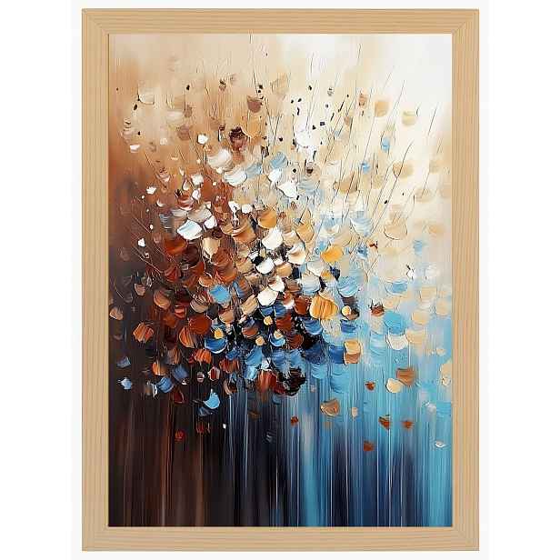 Plakát Rámeček Dřevo Abstrakce Hnědá Béžová Tyrkysová Špachtle Impasto 60x80